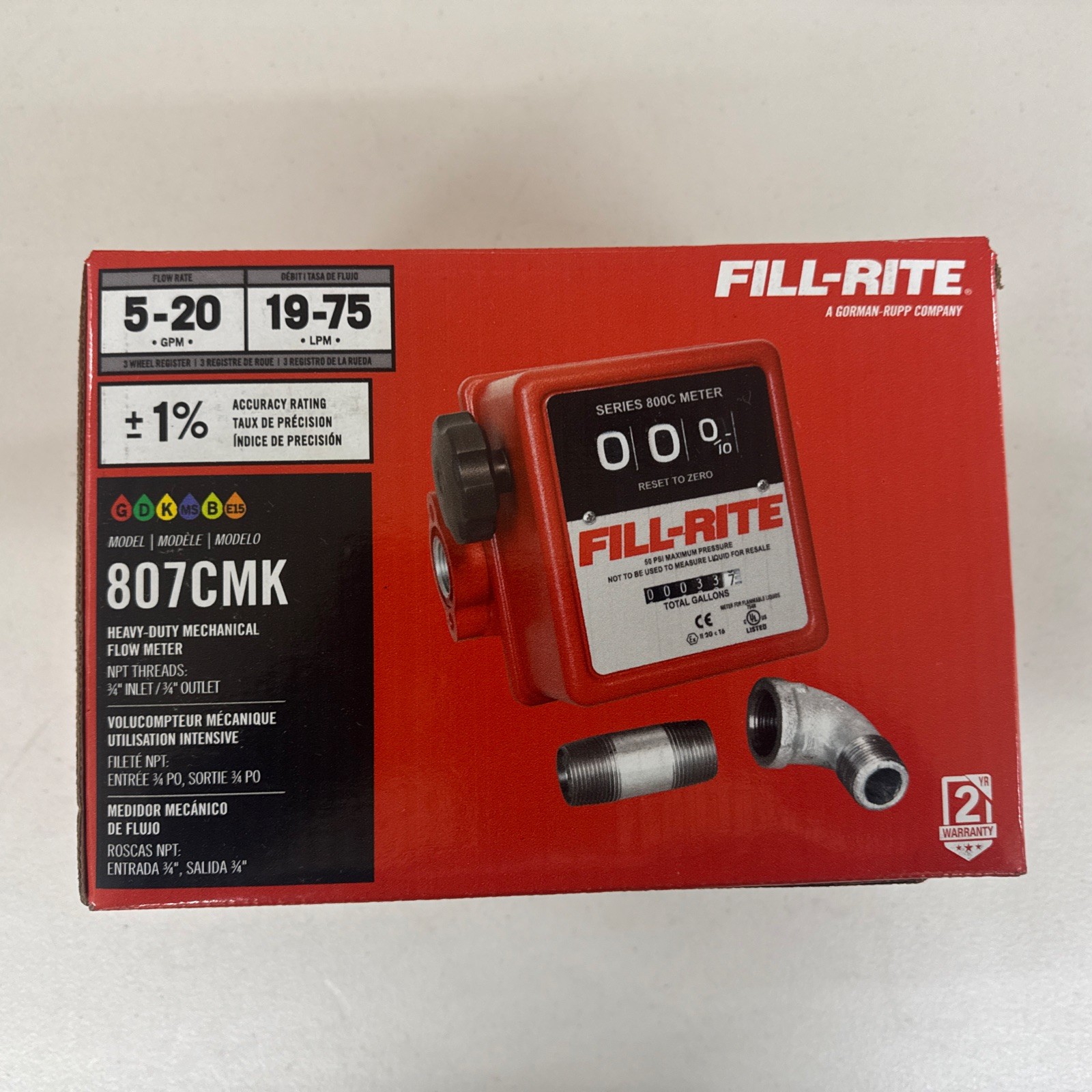 Fill-Rite 807CMK Mechanical Fuel Flow Meter 5-20 GPM 3/4” NPT