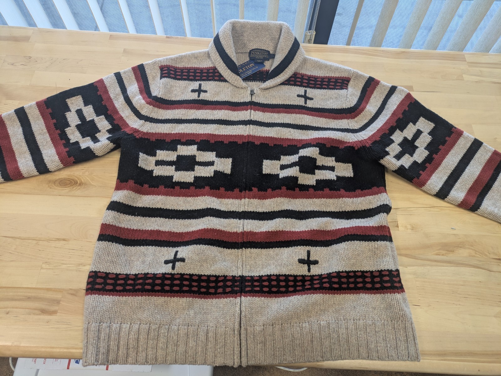 NWT Pendleton Mens L Wool Southwestern Patterned Shawl Collar Cardigan Pockets