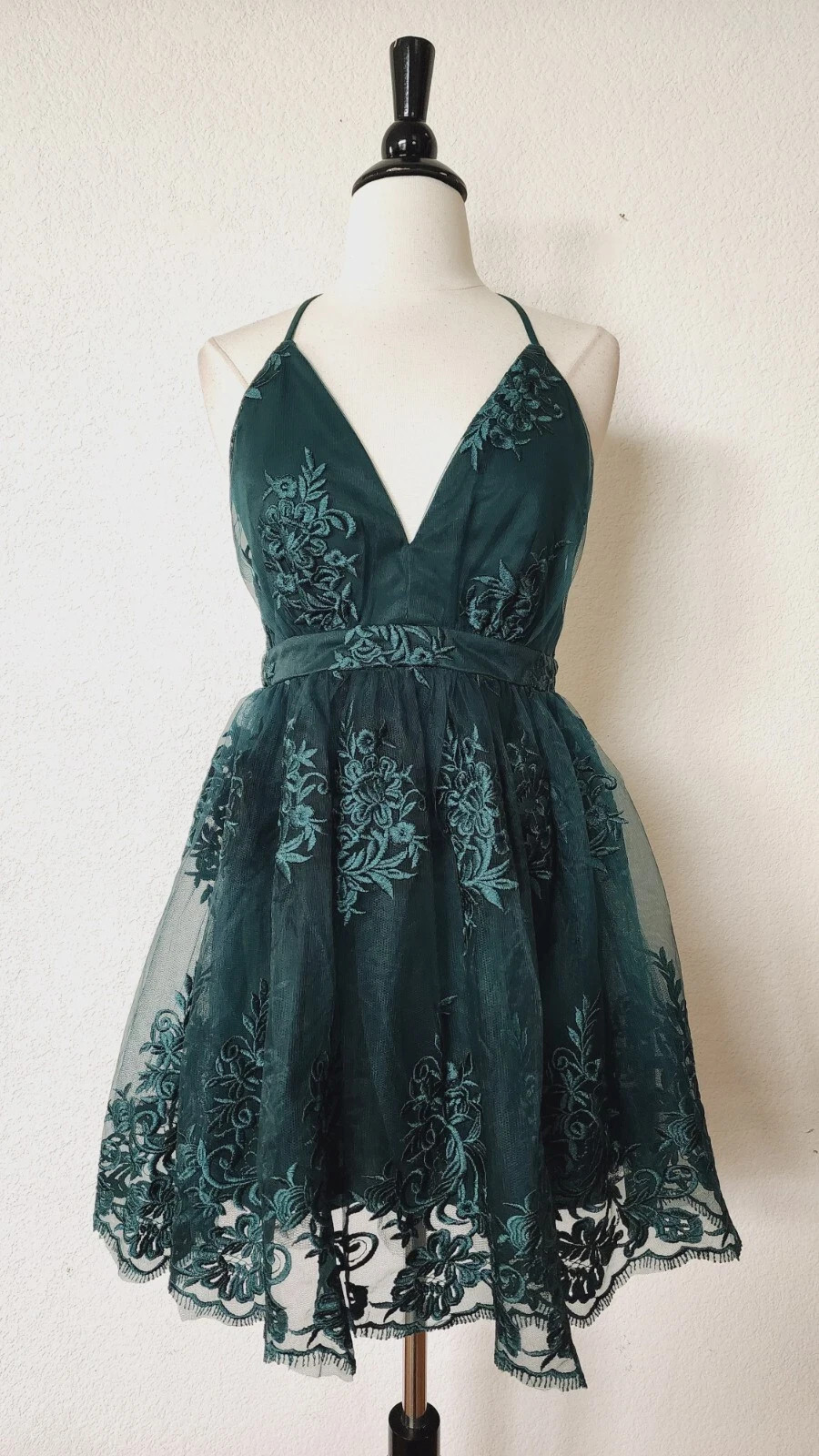 New Anthro Lace Dress Size Small Green Embroider Mesh Classy Wedding Cocktail