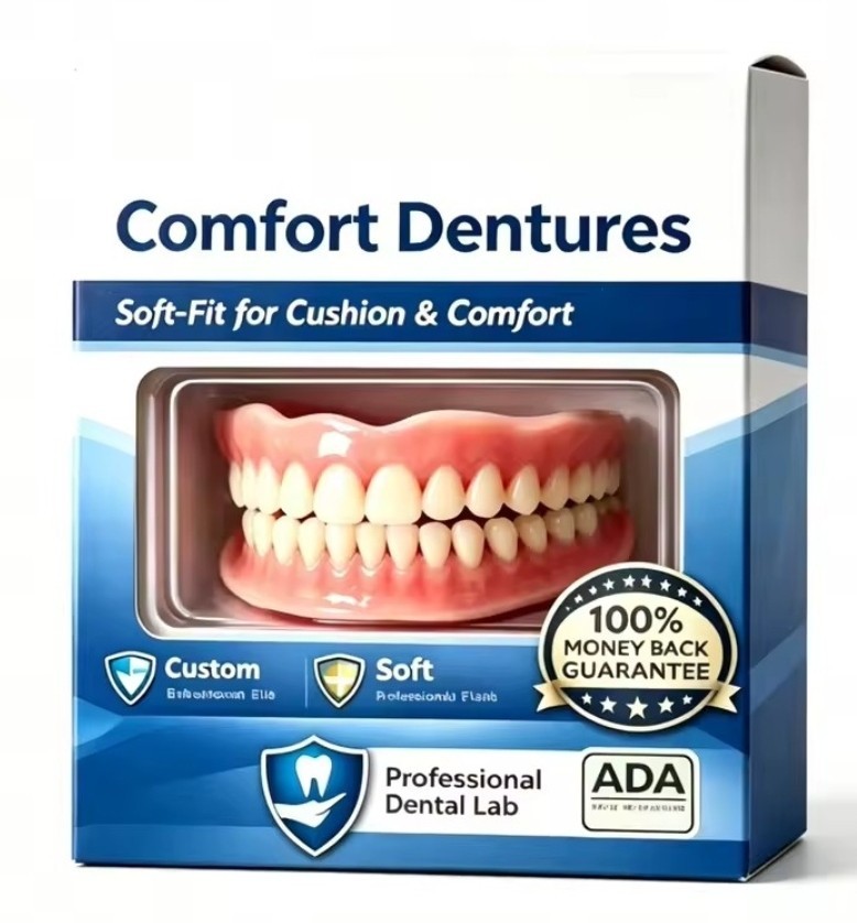 FLEXIBLE SILICON COMFORT LIGHT WEIGHT SOFT FIT EASY CLEANING DENTURES FULL SET