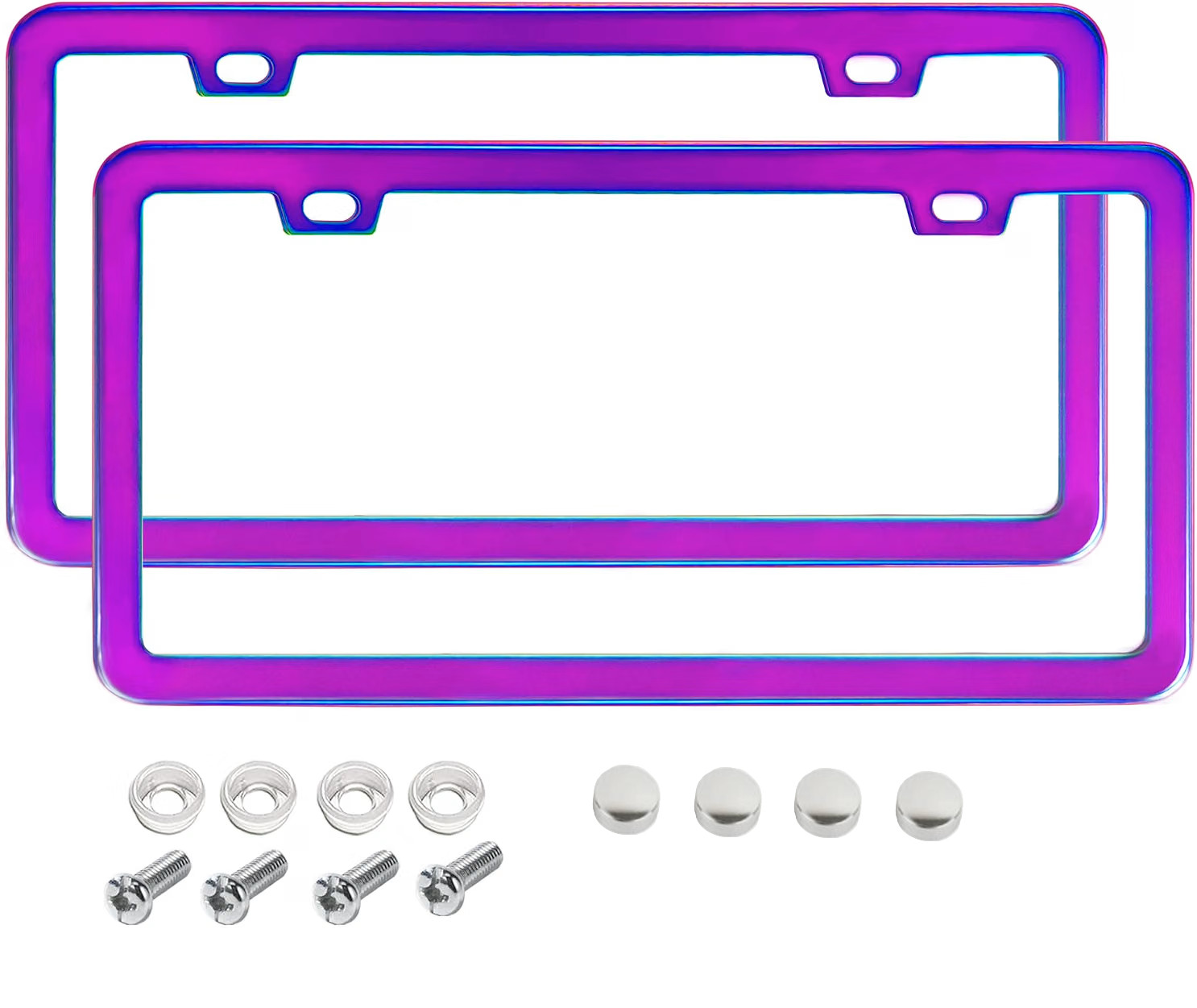 2 Pack License Plate Frames Colorful Stainless Steel Mirror Polish Rainbow