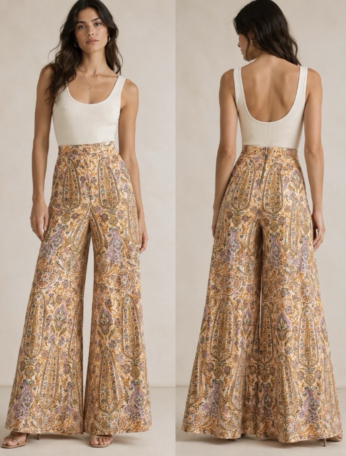 Rare Ollari LEENA Tapestry Print Wide-Leg Pants | Anthropologie Sold Brand M