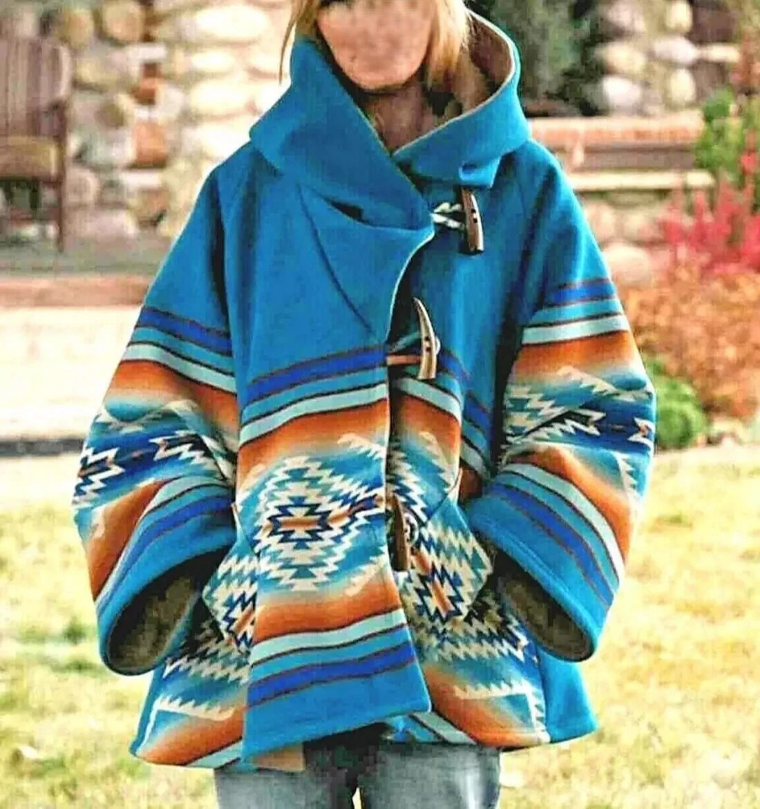 Kelly Reilly Jacket Beth Dutton Yellowstone Blue Hooded Poncho Women Coat