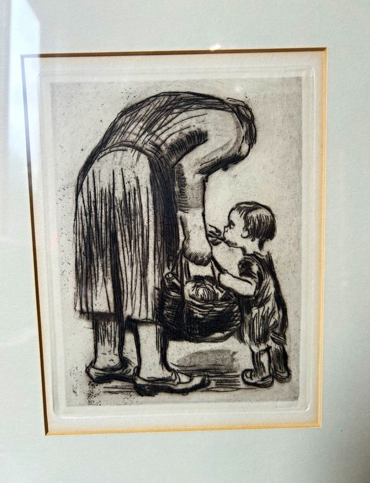 Kathe Kollwitz Mother Feeding Her Child German Etching Print, Matted & Framed Kathe Kollwitz Mother Feeding Her Child German Etching Print, Matted & Framed