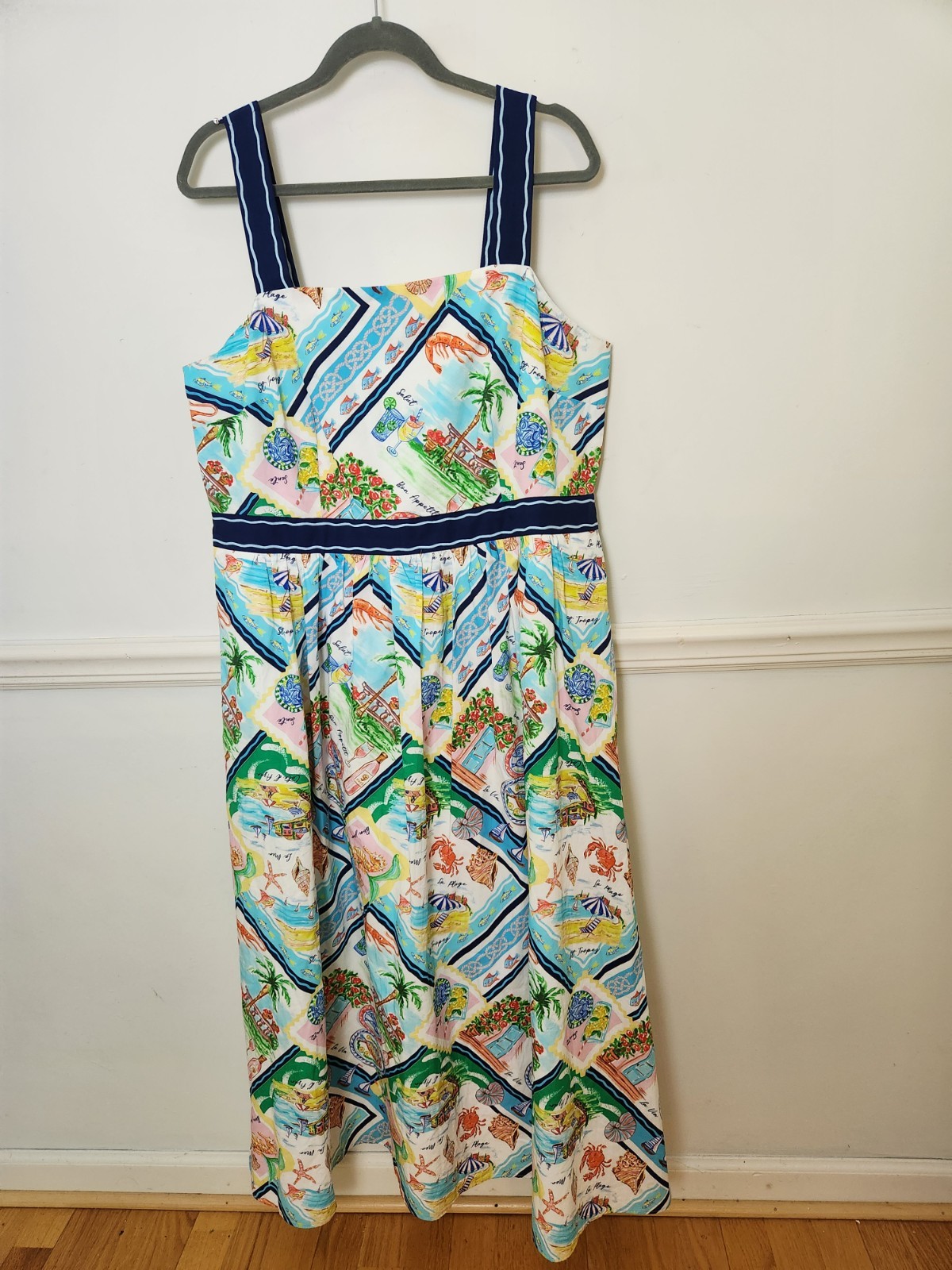 New Talbots Dress Sz 14 Womens Modern Poplin Fit Flare Summer Vista Maxi Resort New Talbots Dress Sz 14 Womens Modern Poplin Fit Flare Summer Vista Maxi Resort