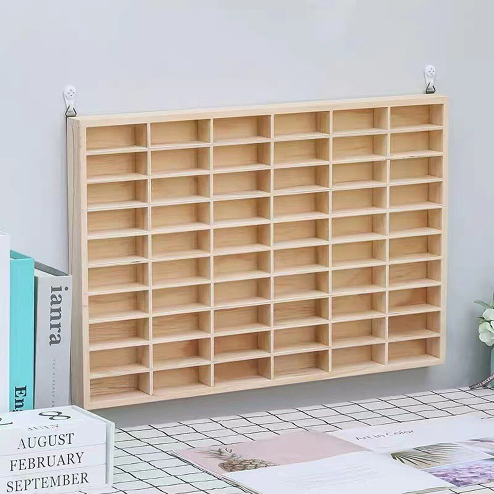 60Grids Wooden Car Model Display Case 1:64 Hot Wheels Diecast Storage Rack