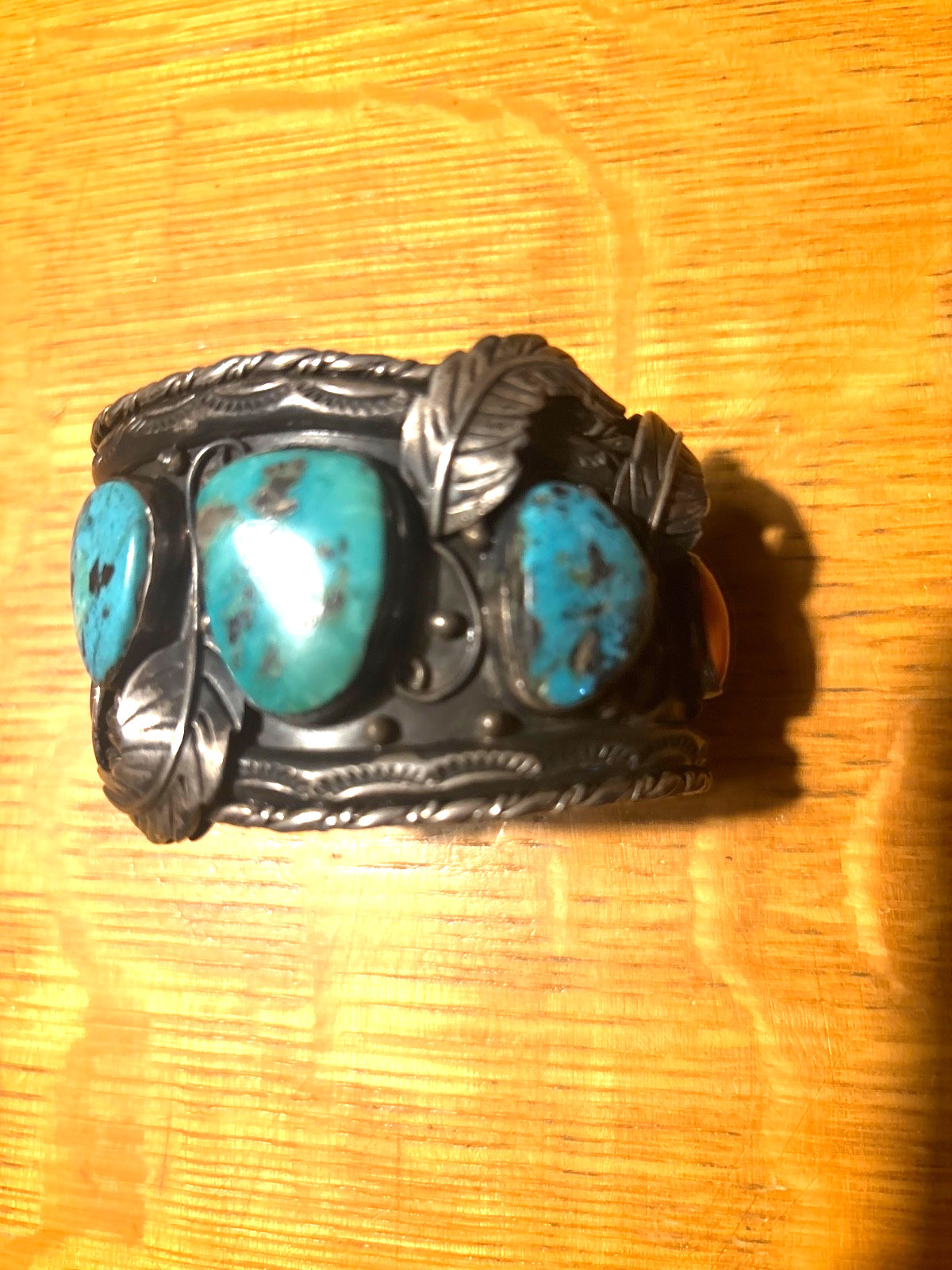 Sterling silver torquoise and coral bracelet, very good condition.