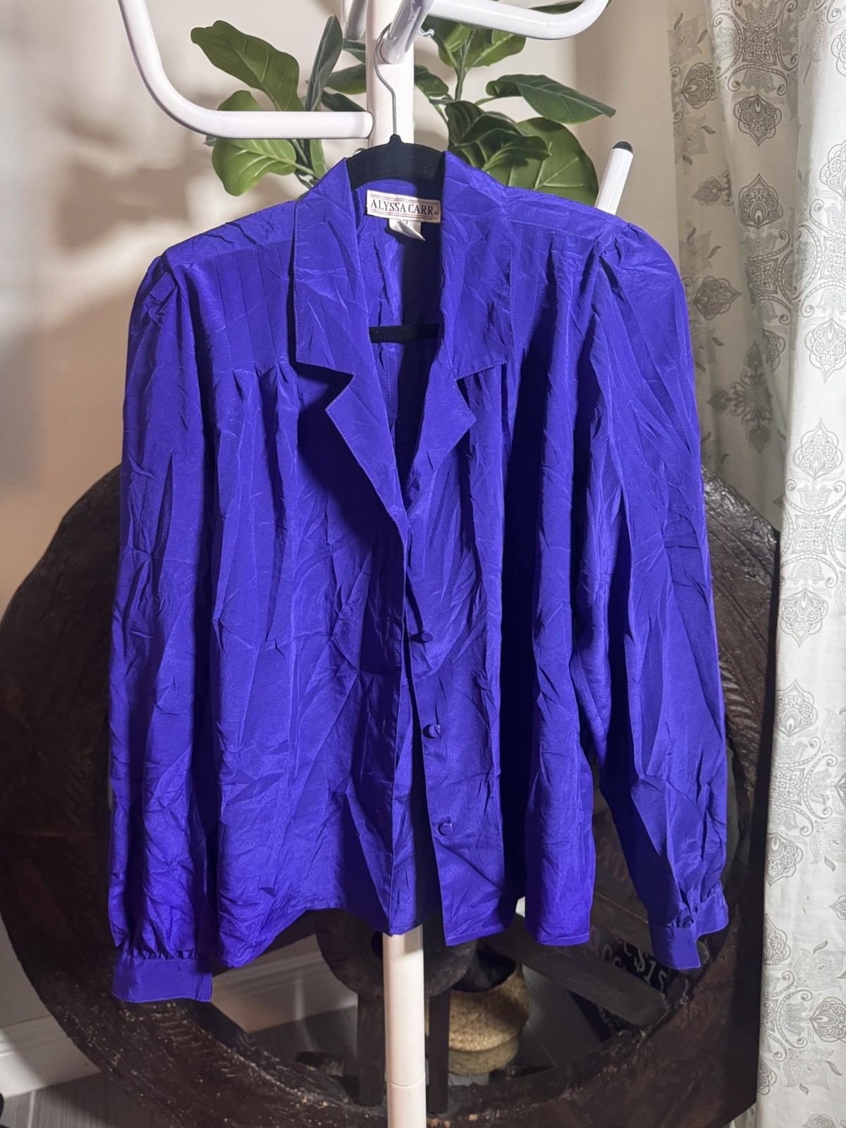 VTG 80s 90s Alyssa Carr Blue/Purple Blouse Size 8 Button Up Career Top Silky