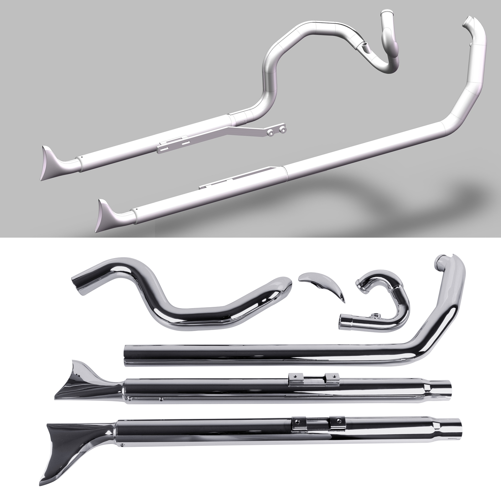 Fishtail Exhaust Set for Harley Softail 2000-2017 Model，W/ 33\