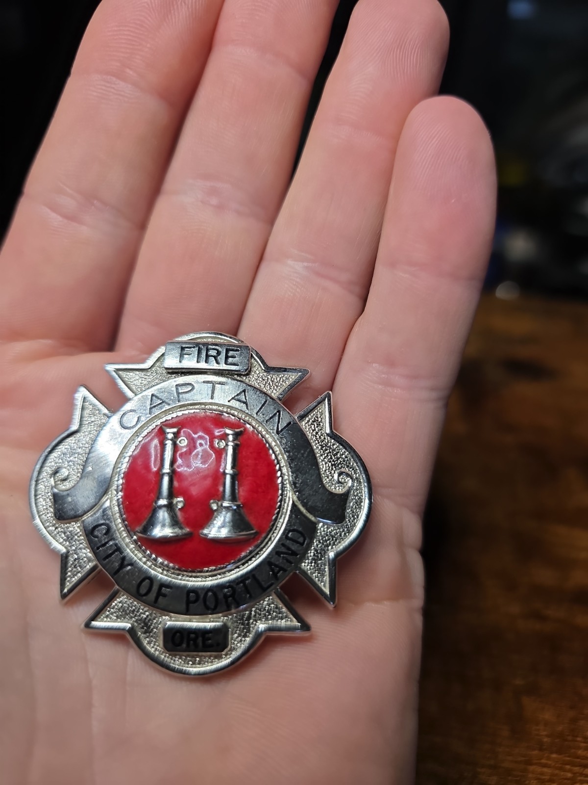 Vintage Fire Captain Badge City Of Portland Oregon