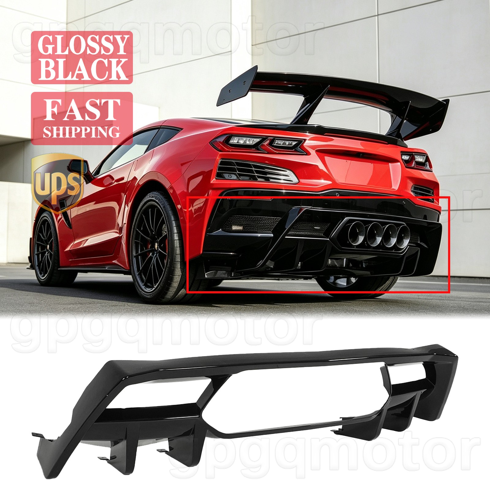 For Corvette C8 Z06 2023-2027 B Style Glossy Black Add-On Rear Bumper Diffuser