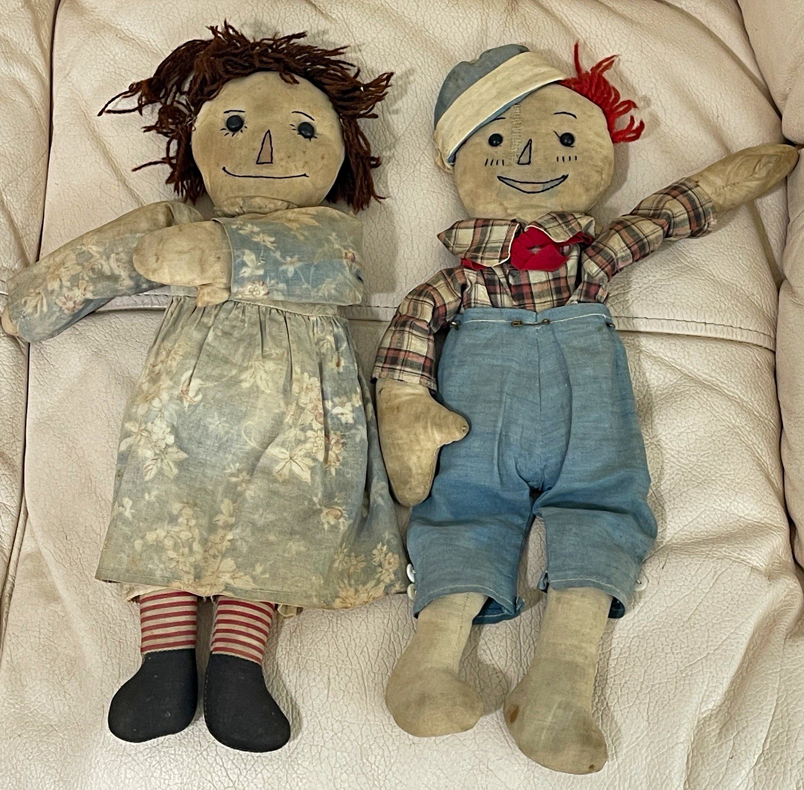 Antique All Original 1920 Volland Raggedy Ann & Andy Cloth Dolls Matching Pair Antique All Original 1920 Volland Raggedy Ann & Andy Cloth Dolls Matching Pair