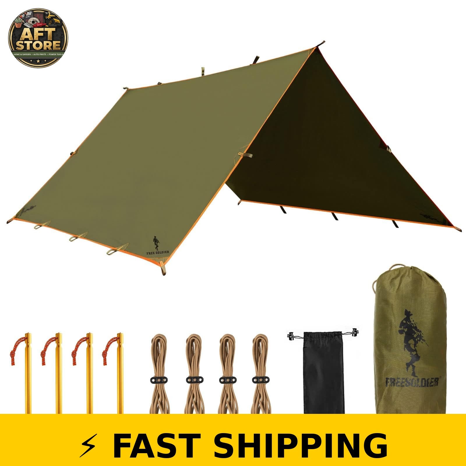 FREE SOLDIER 13x13ft Waterproof Camping Tarp Awning - Brown