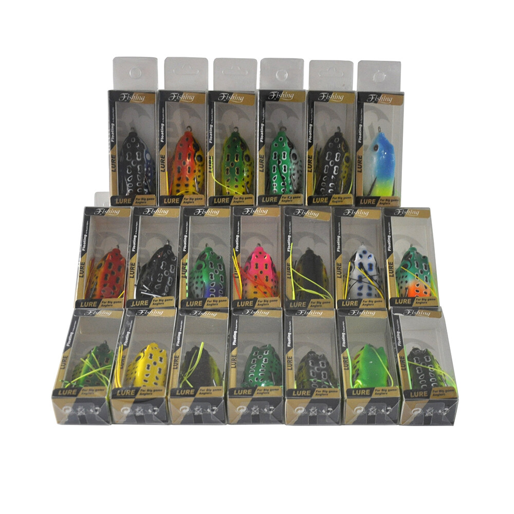 20Pcs Rubber Frog Fishing Lures Topwater Bait Hooks 6cm/2.3\'\' With Retail Box