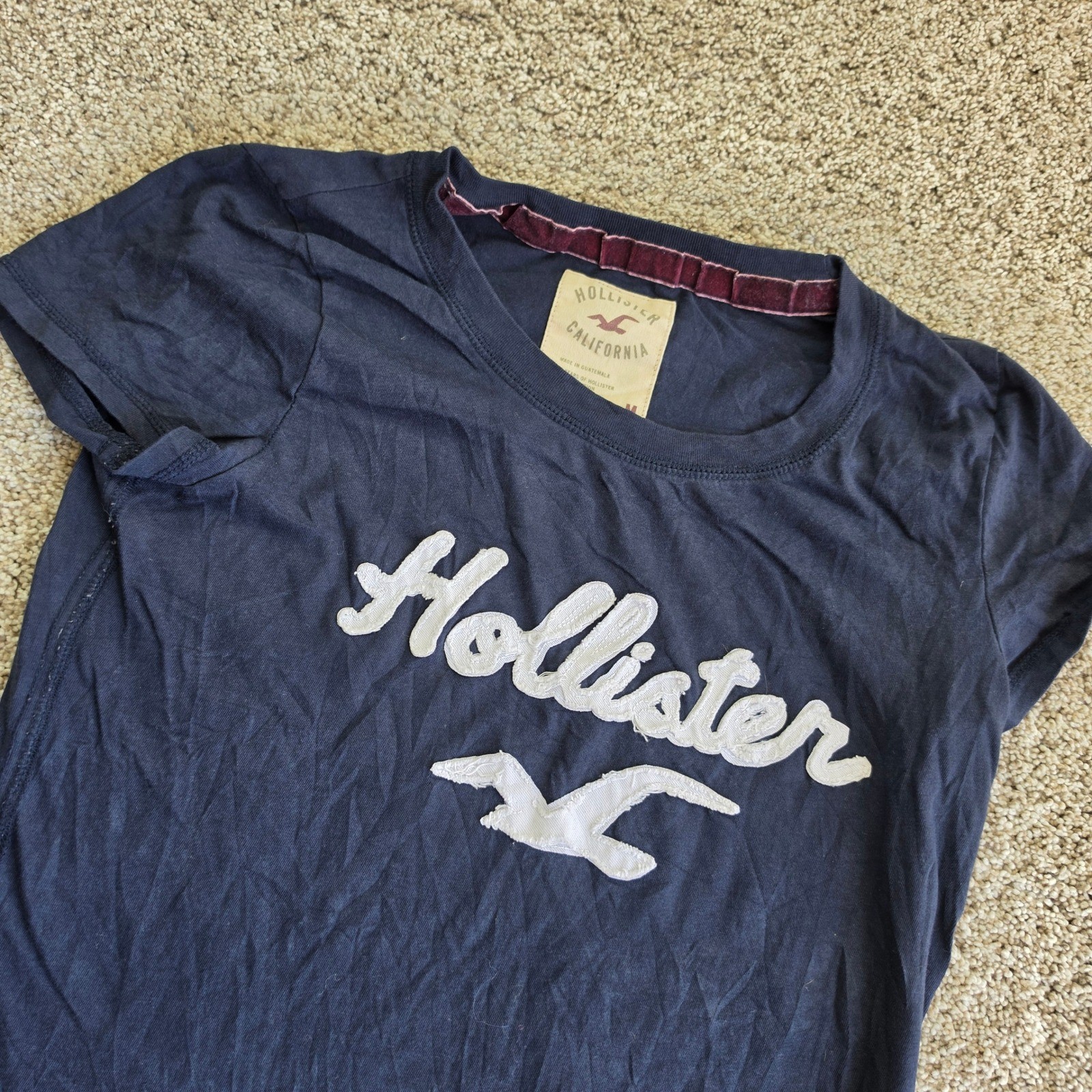 Hollister Shirt Womens Medium Blue White Cotton Applique Limited Edition Y2K