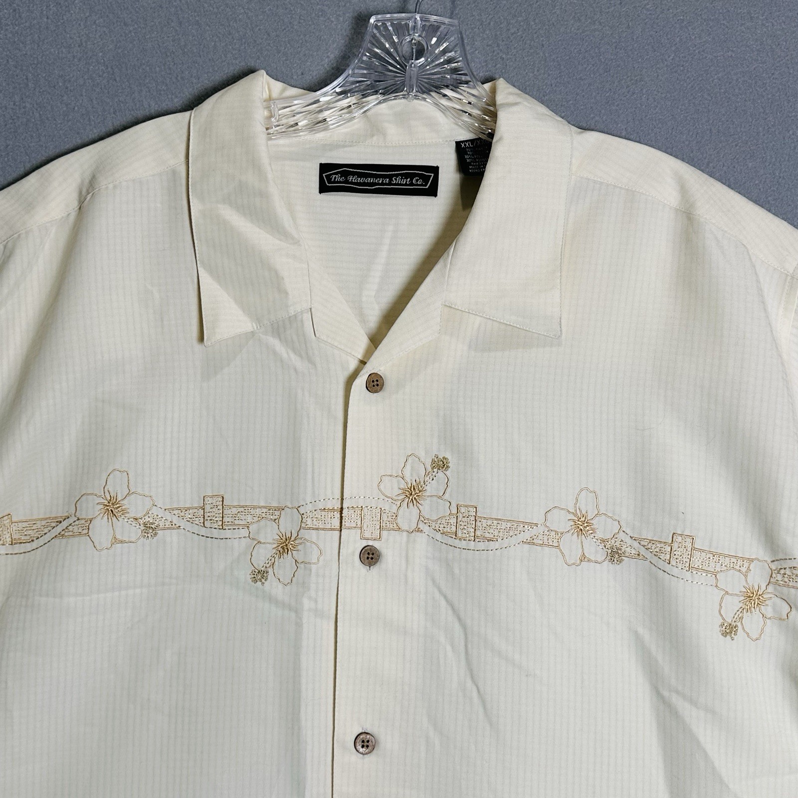 NWT Havanera Co Embroidered Button-Up Shirt Mens 2XL Off White Vacation Beachy