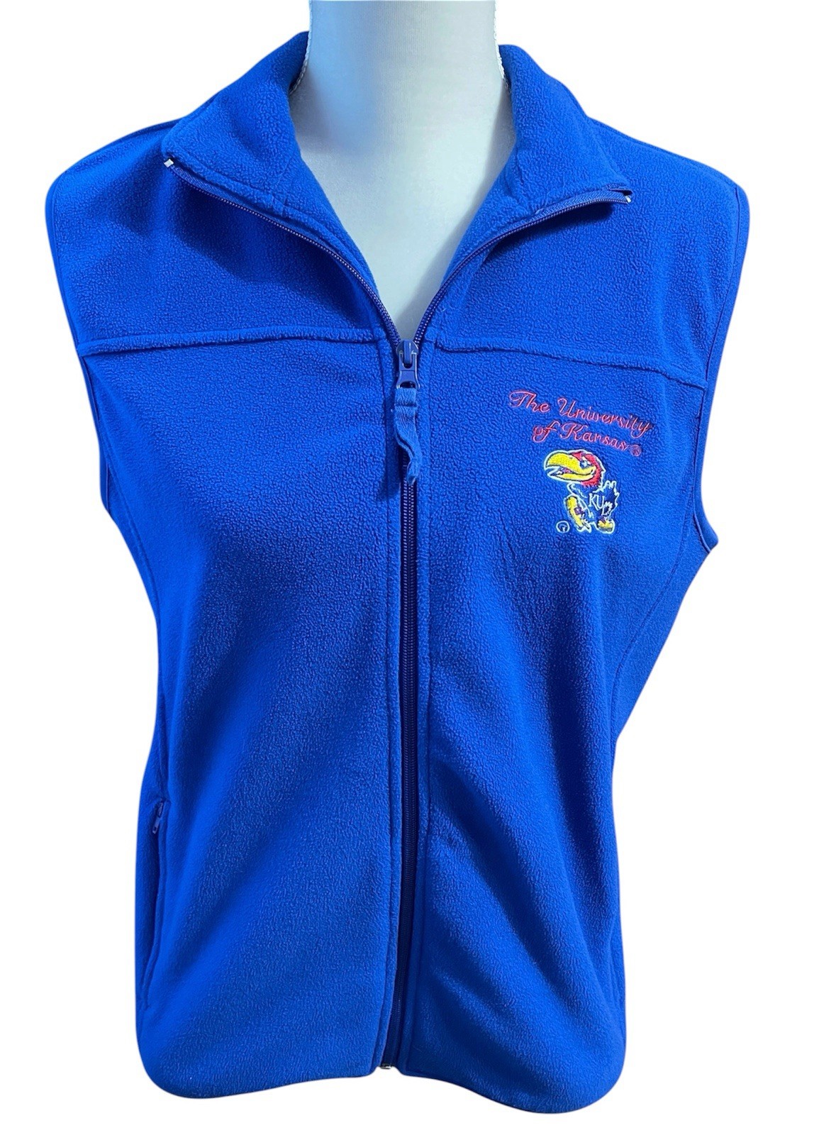Colosseum University of Kansas Embroidered Fleece Vest Blue Large KU Jayhawks