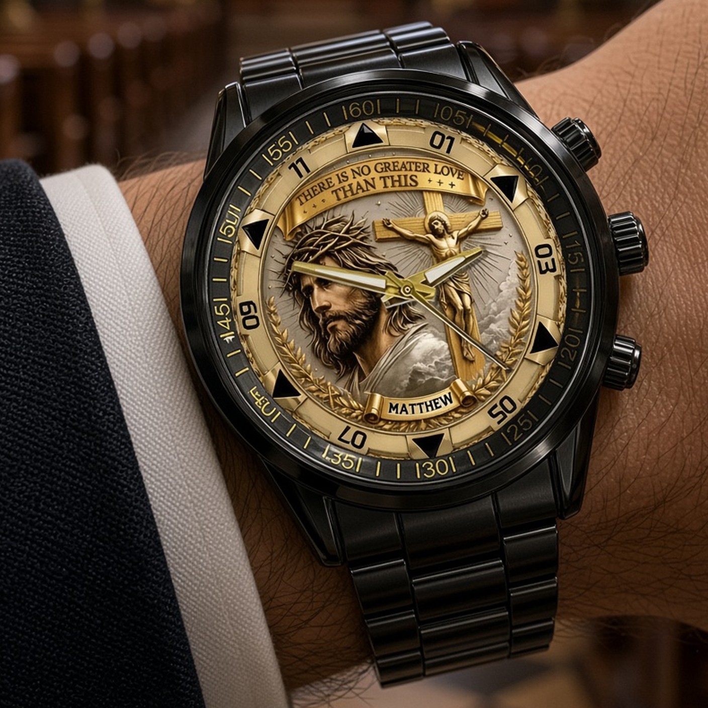 There Is No Greater Love Than This Black Stainless Steel Watch