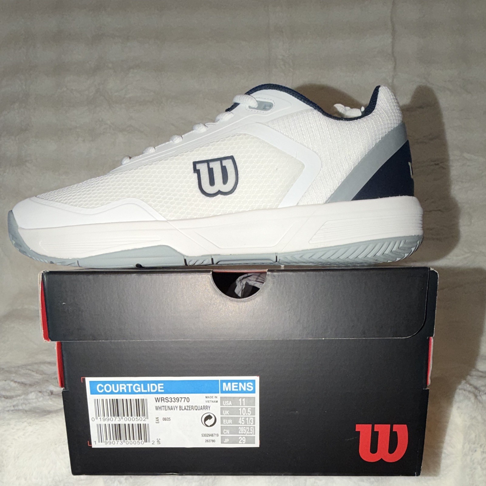 Wilson CourtGlide Men's Tennis Shoes White/Navy/Gray US 11 Medium Wilson CourtGlide Men's Tennis Shoes White/Navy/Gray US 11 Medium