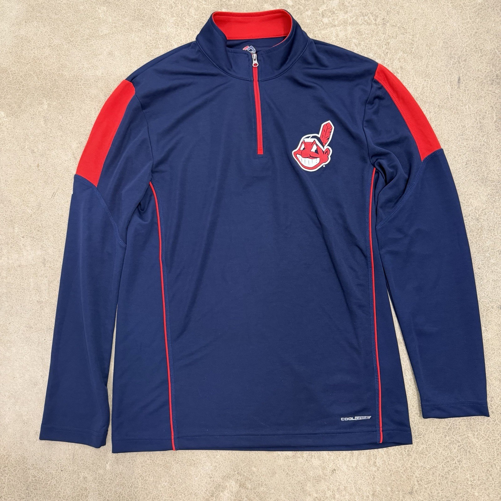 Vintage 90s Cleveland Indians Pullover Sweatshirt 1/4 Zip MLB Majestic Cool Base
