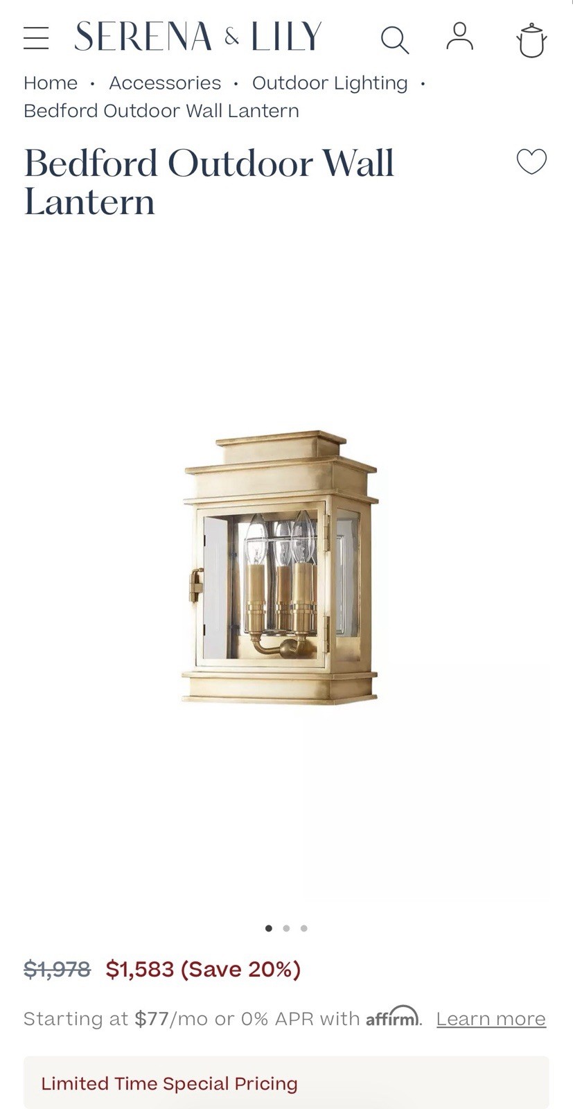 Visual Comfort Linear Lantern “Bedford Wall Lantern”