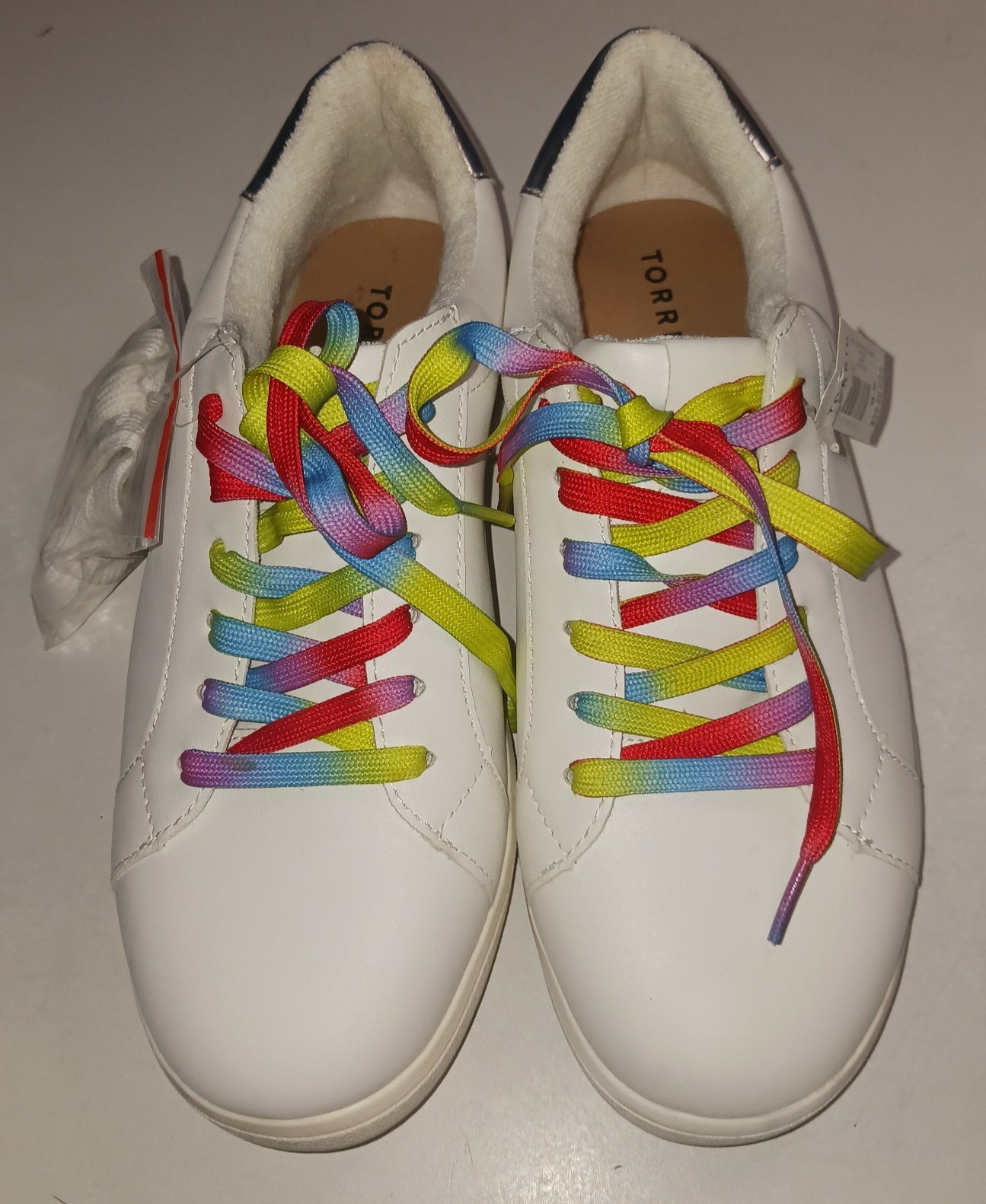 Torrid Women\'s (8.5W) White Silver Multicolor Sneakers Pop Rainbow Laces Torrid Women\'s (8.5W) White Silver Multicolor Sneakers Pop Rainbow Laces