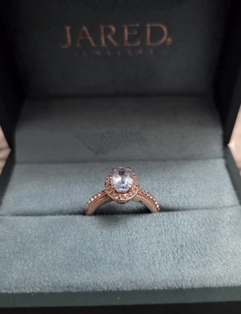 Solid 10K 10Kt Rose Gold Halo Natural Aquamarine Women's Engagement Ring Size 7