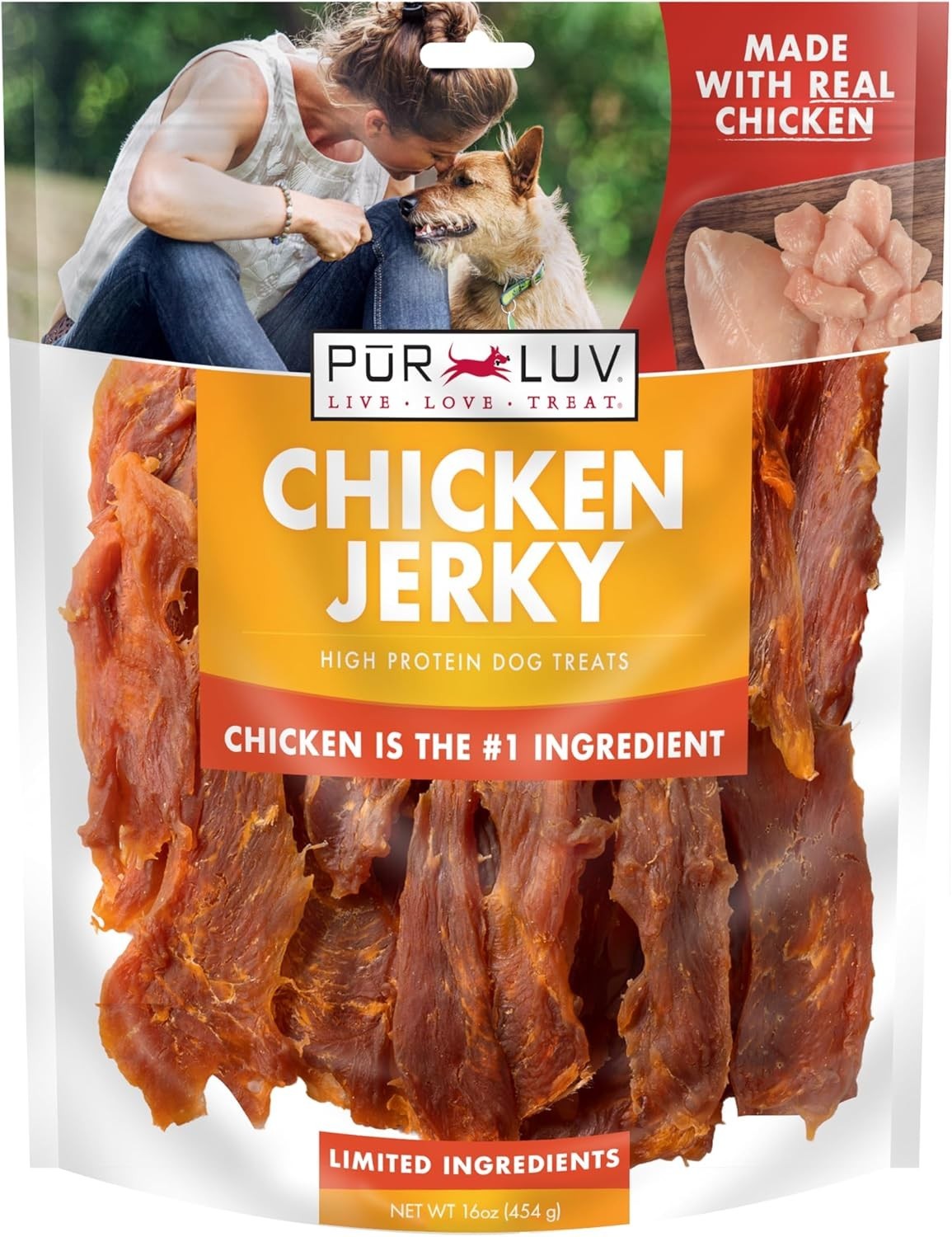 Pur Luv Chicken Jerky Dog Treats Made with 100% Real Chicken Breast 16 Ounces Pur Luv Chicken Jerky Dog Treats Made with 100% Real Chicken Breast 16 Ounces
