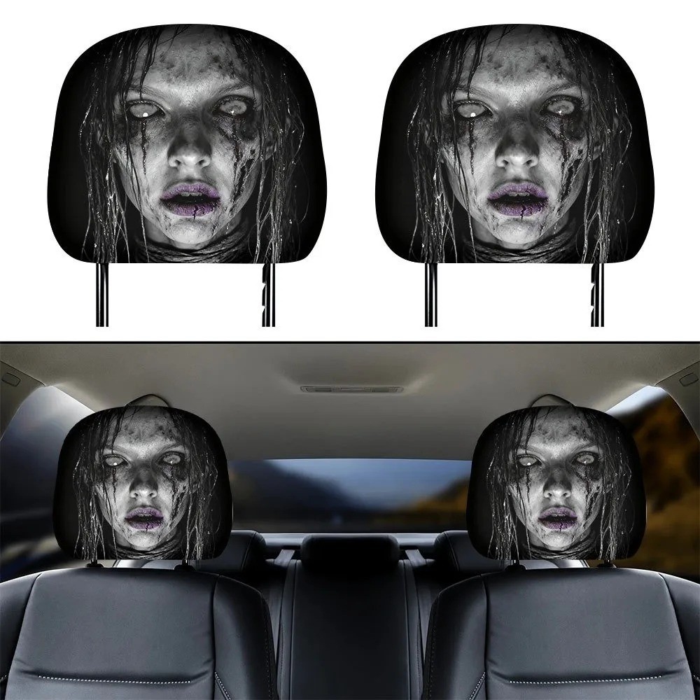 2PCS Halloween Shadow Headrest Covers Car Seat Protector