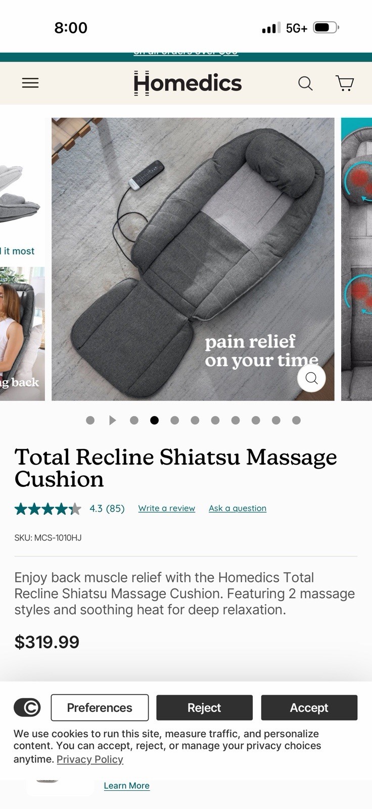 NWOB $329 HOMEDICS Total Recline Shiatsu Massage Cushion Model MCS-1010HJ NWOB $329 HOMEDICS Total Recline Shiatsu Massage Cushion Model MCS-1010HJ