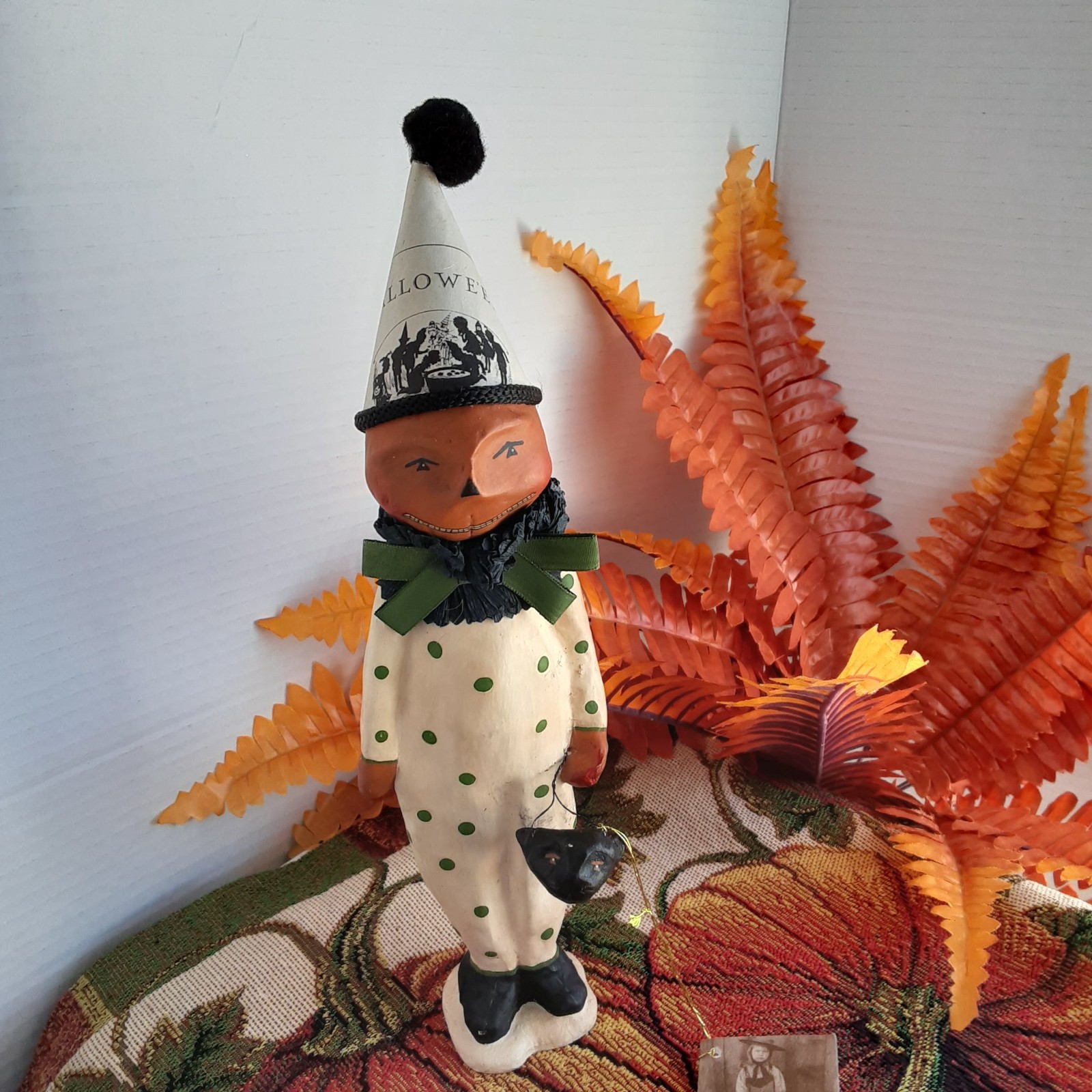 DEE FOUST for BETHANY LOWE HALLOWEEN PUMPKINHEAD with PARTY HAT w/ BLACK CAT JUG