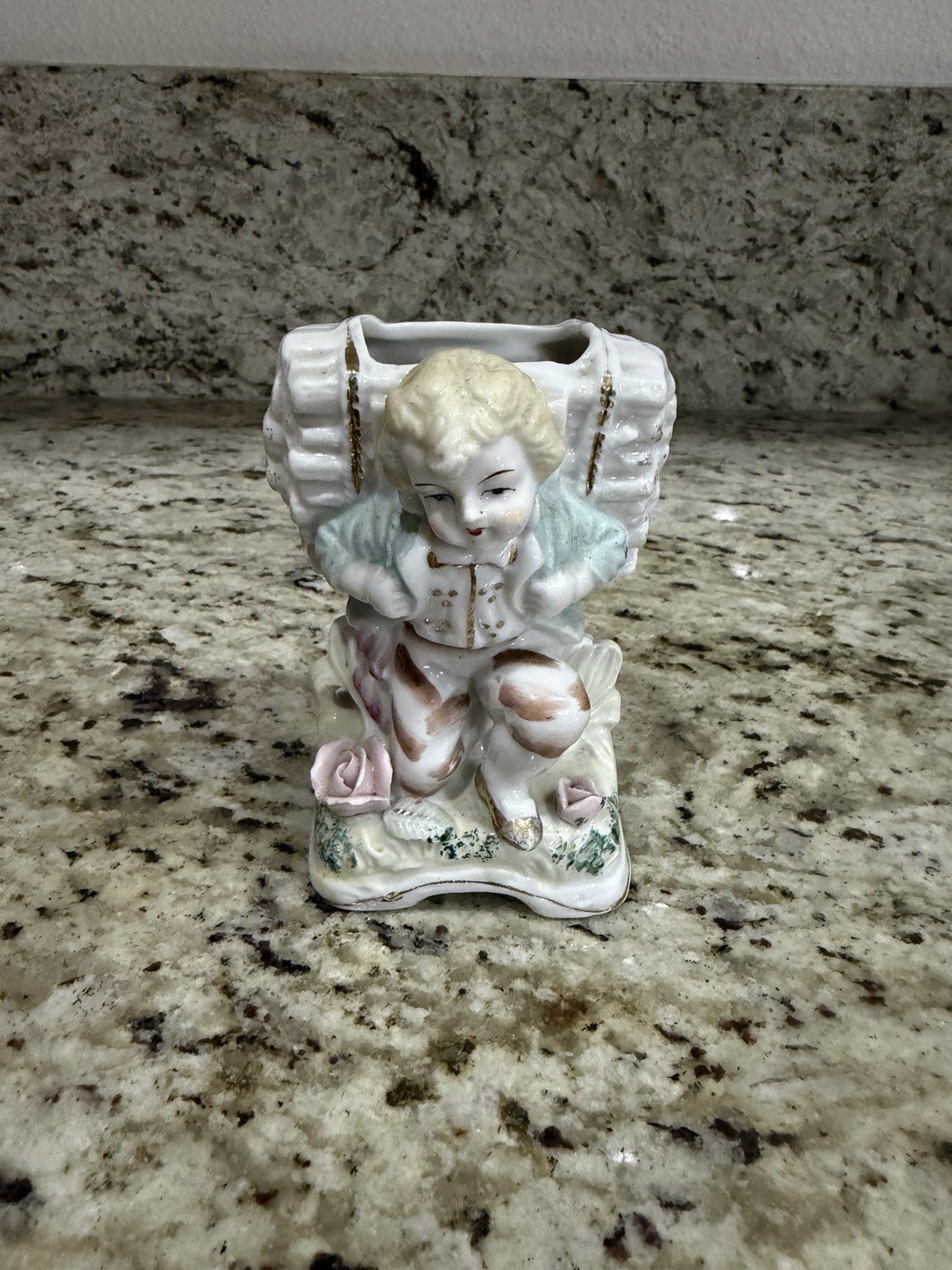 VTG PORCELAIN EDWARDIAN/VICTORIAN BOY WITH BUSHEL OF STICKS SMALL PLANTER VASE VTG PORCELAIN EDWARDIAN/VICTORIAN BOY WITH BUSHEL OF STICKS SMALL PLANTER VASE