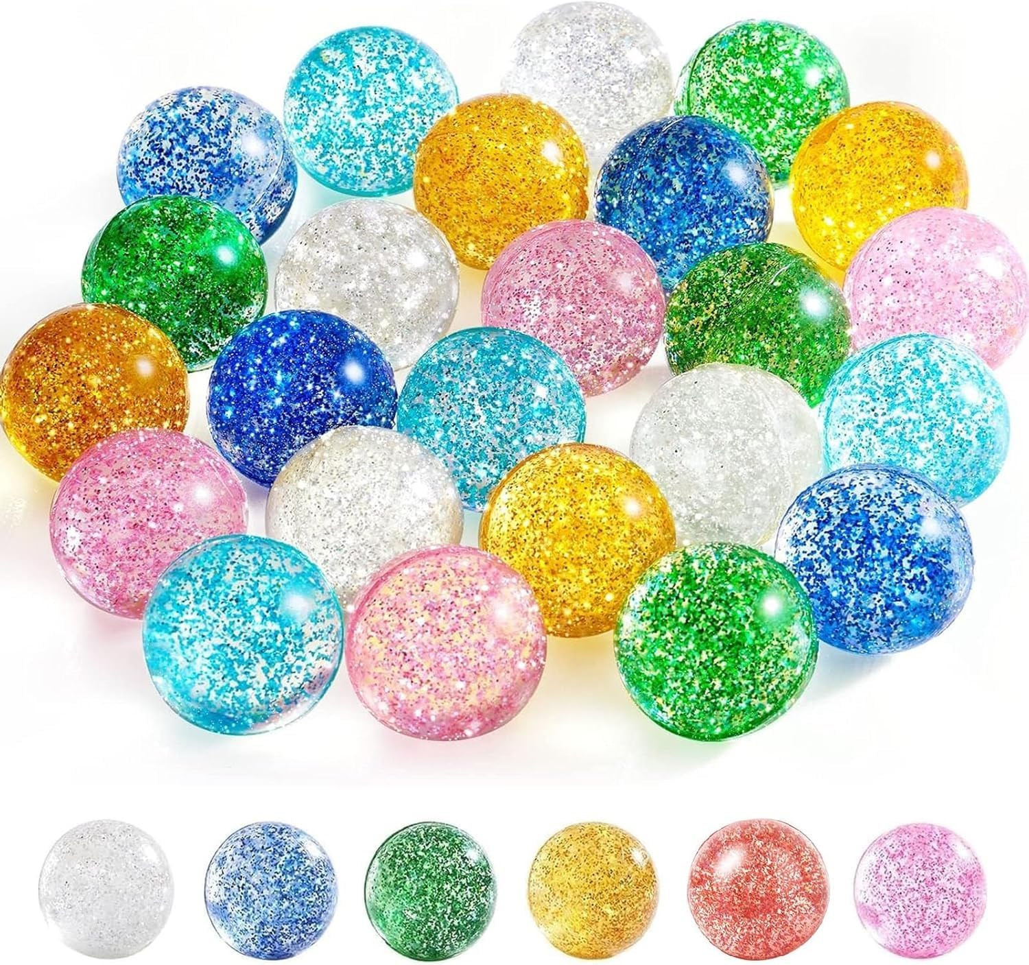 24 Pcs Glitter Bouncy Balls for Kids, 32Mm 6 Colors Rubber Bounce Balls Bulk 24 Pcs Glitter Bouncy Balls for Kids, 32Mm 6 Colors Rubber Bounce Balls Bulk