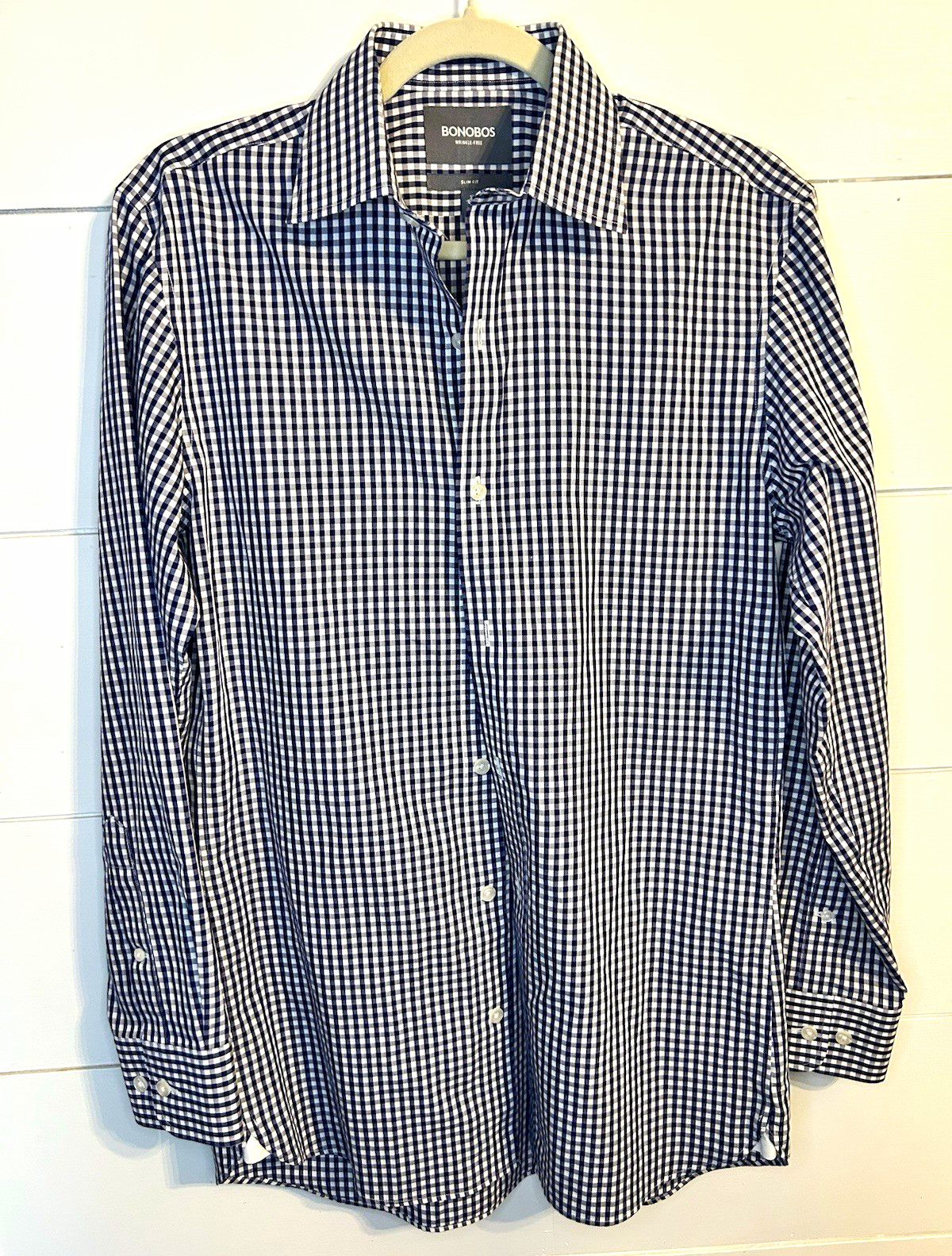 Bonobos | Sz 15 (M) | Slim Fit Cotton Gingham Button-Down Dress Shirt Blue/White