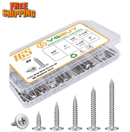 165Pcs #8 Modified Truss Head Wood Screws Assortment Kit 6 Sizes