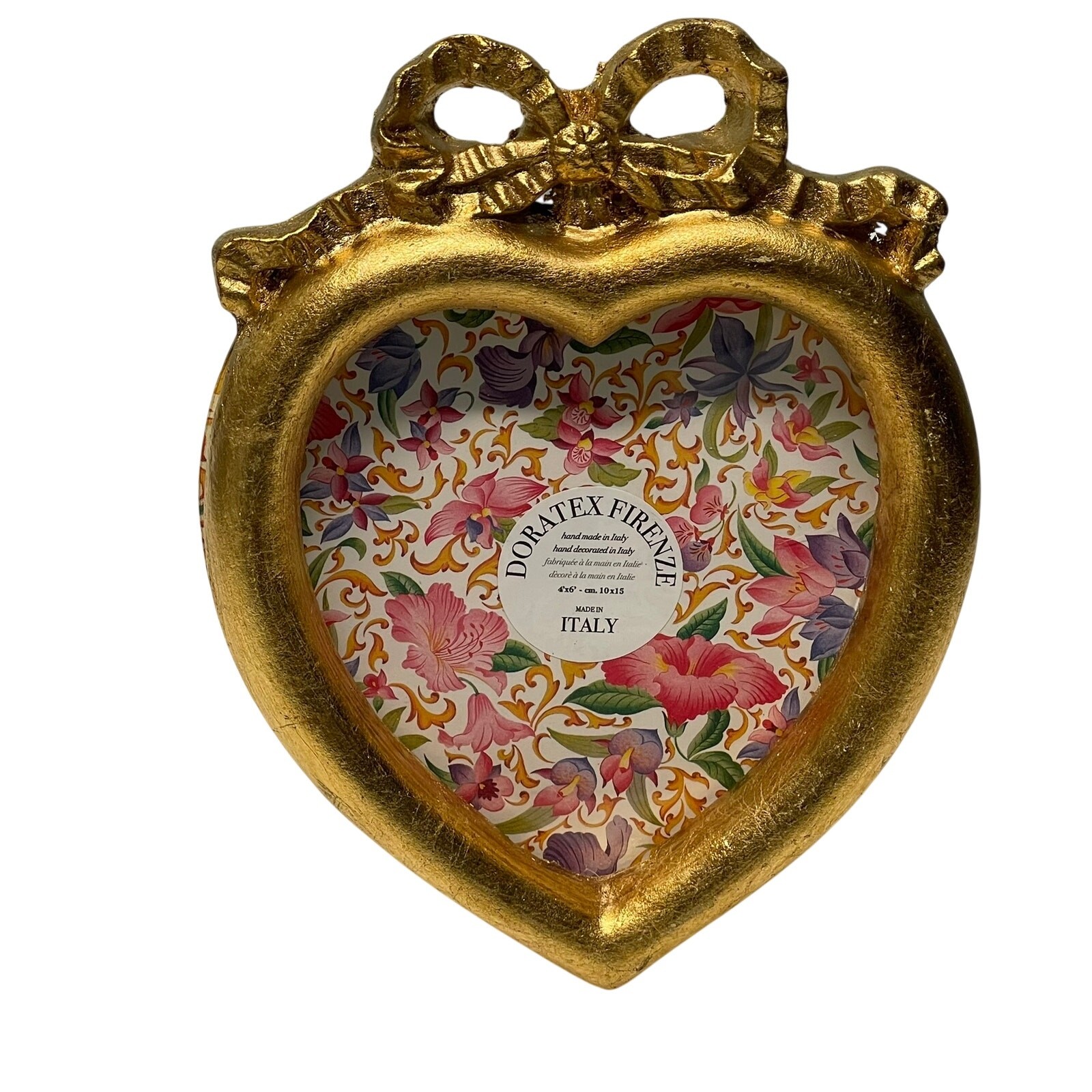 Vintage Doratex Firenze Picture Frame Gold Tone Heart w Bow Italy 4 x 6
