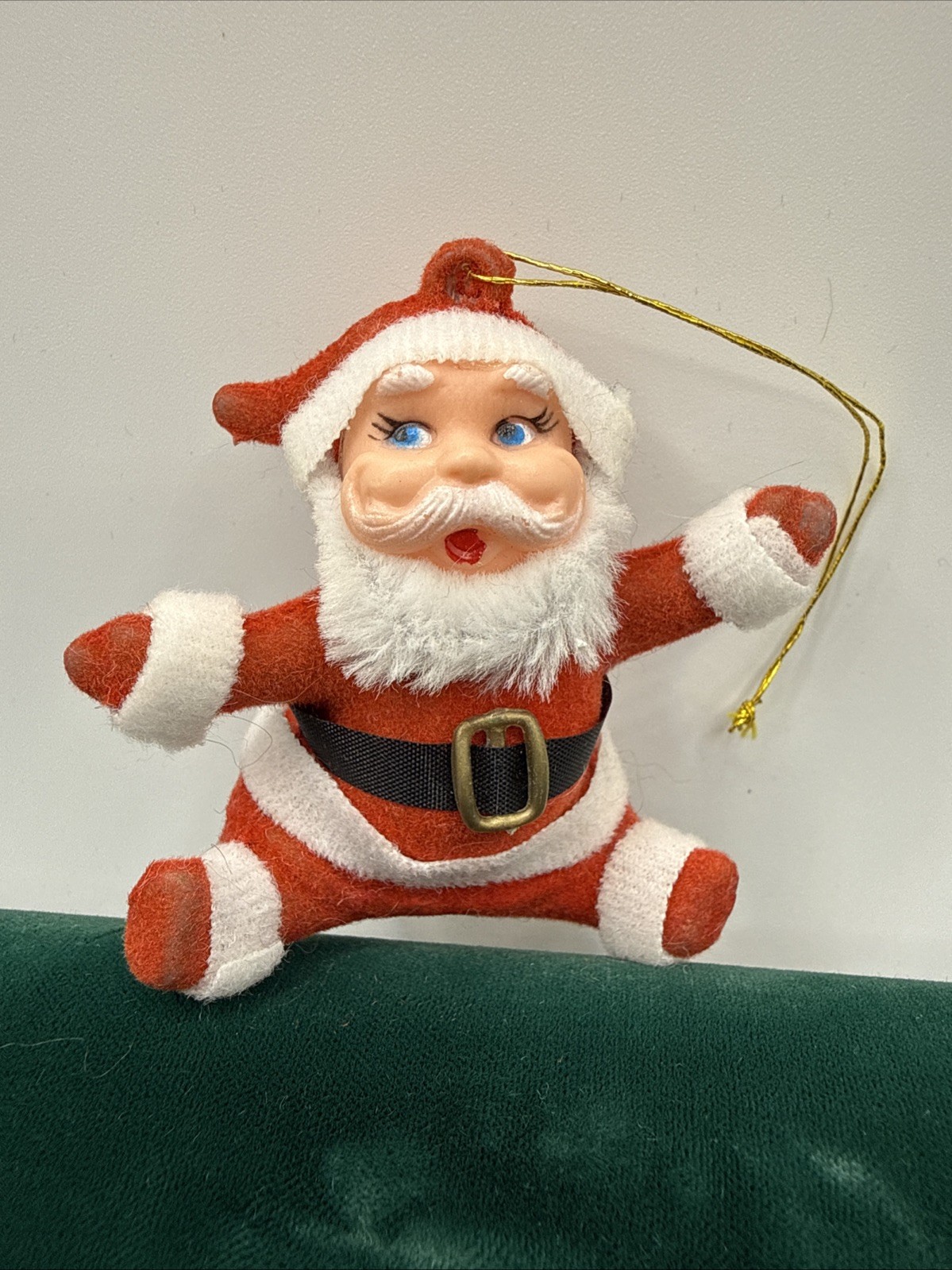 Vintage Santa Claus Flocked Ornament Red Mid Century Dancing Merry 3 Inch Figure Vintage Santa Claus Flocked Ornament Red Mid Century Dancing Merry 3 Inch Figure