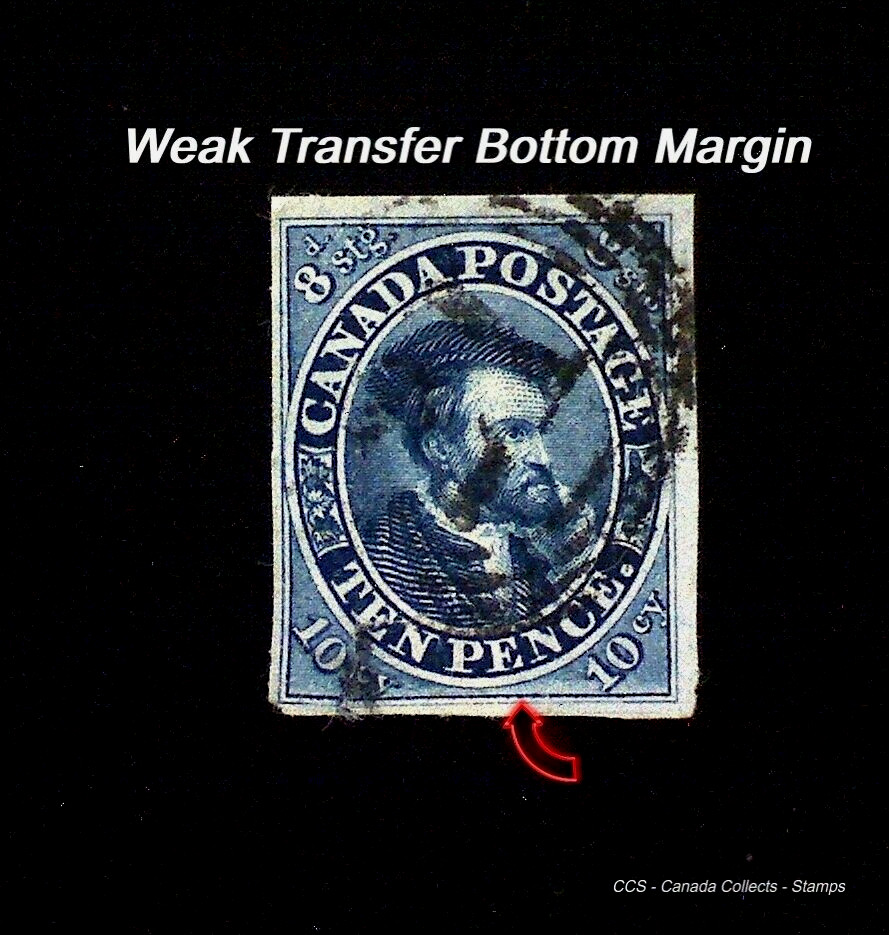 Canada #7a 1855 10d Blue VF-XF  Montreal 21 Cancel 💥  *Weak Transfer* VARIETY