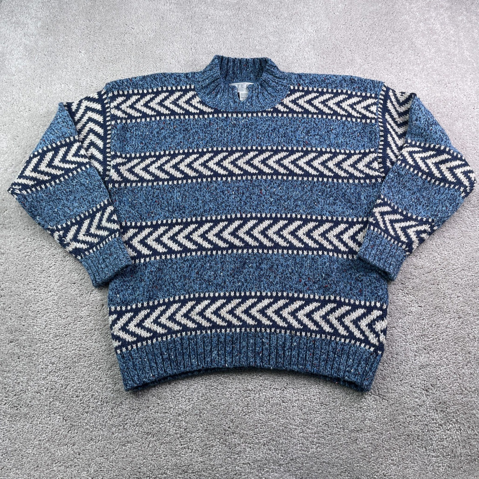 Vintage Studio Michelle Stuart Sweater Women Large Blue Chevron Wool Blend