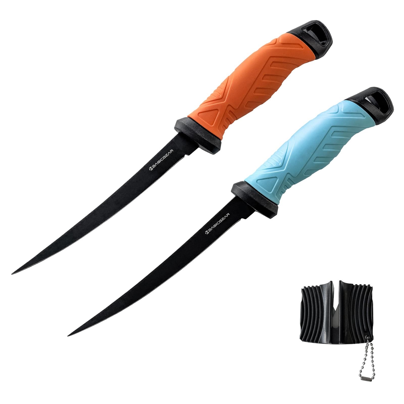 BasicGear Fishing Fillet Knife Set of 2, 7 in, 440C Steel, 7-Inch, 2x Knives