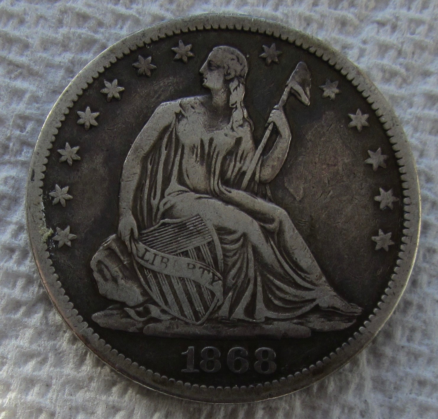 1868-S Seated Liberty Silver Half Dollar Rare Date San Francisco Mint VF XF