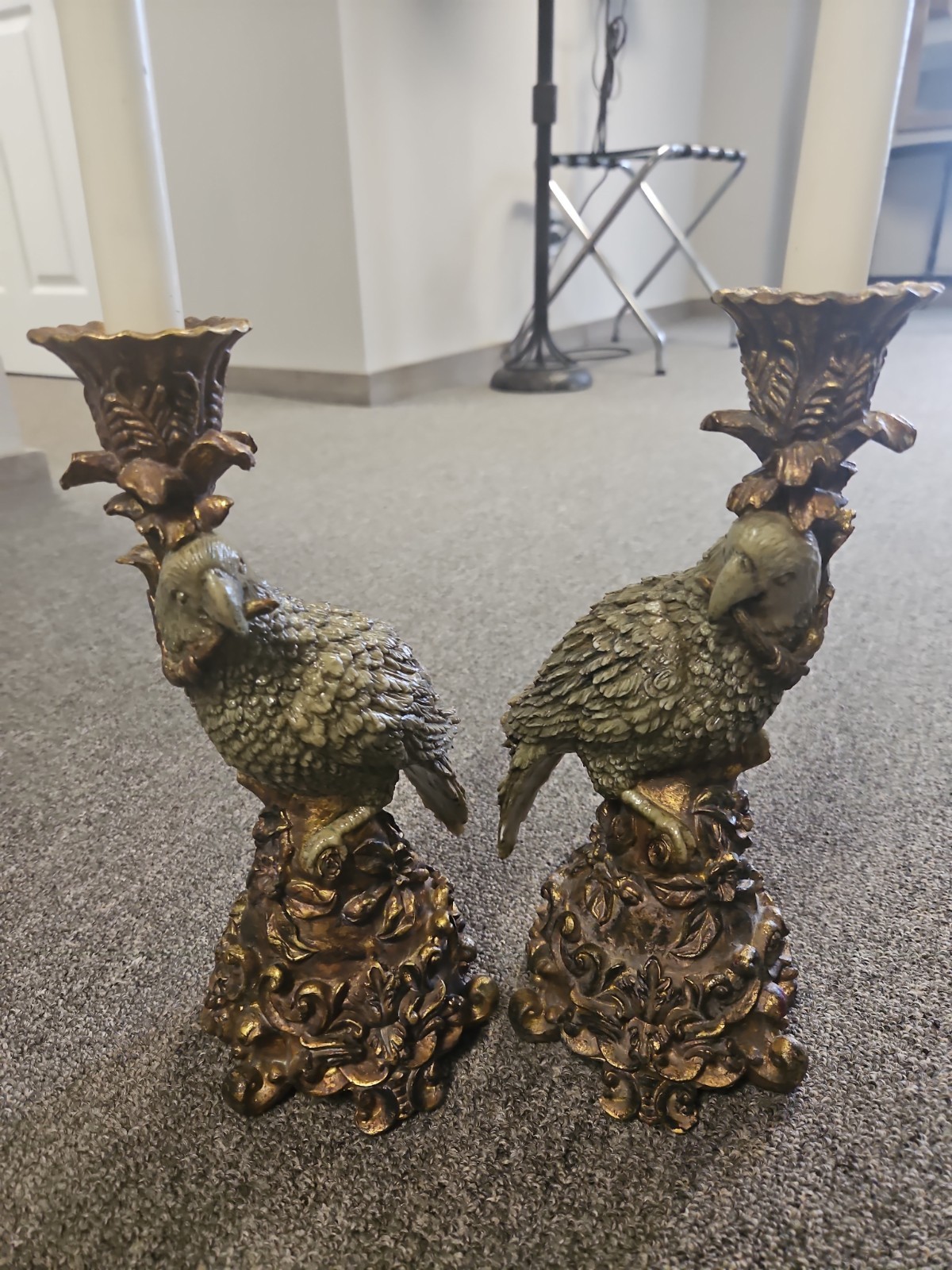 Vintage Dick Hsiao Hand-Painted Parrot Candlesticks Measures 5 1/2\