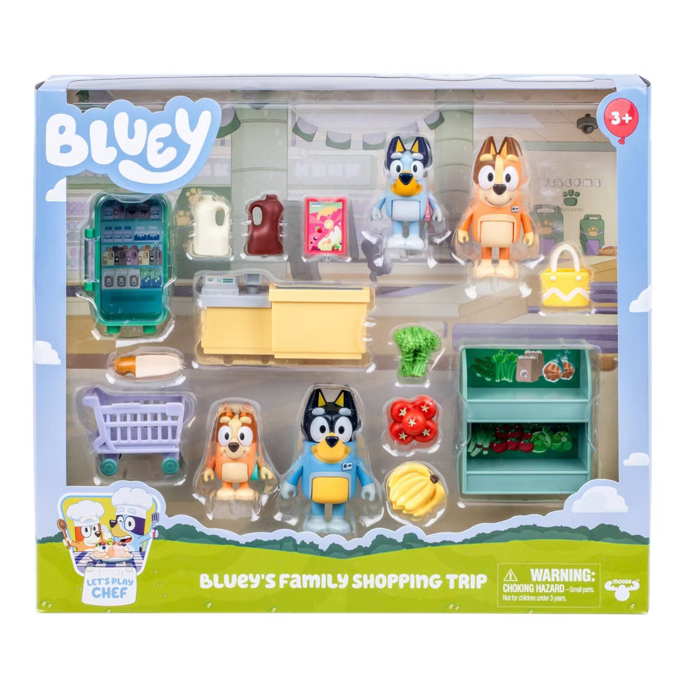 Bluey Let\'s Play Chef Family Shopping Trip Mini Figure: Includes Bandit Chilli