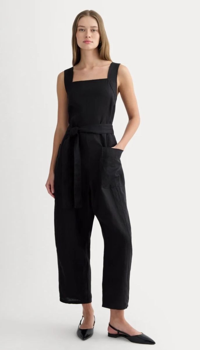Everlane The Utility Coverall 100% Linen Women\'s Size 14 in Black - NWT
