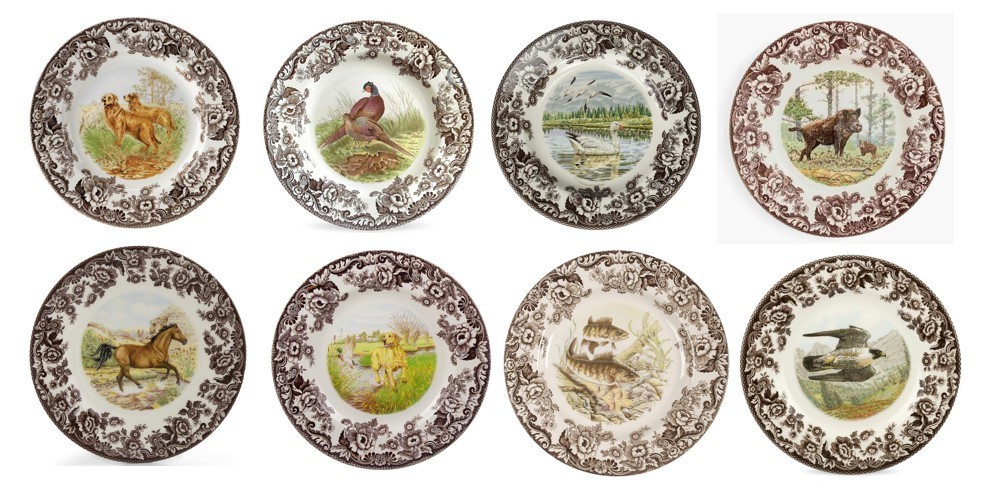 Spode woodland set of 8 X dinner plates- 8 designs land/sea/air----3745----- Spode woodland set of 8 X dinner plates- 8 designs land/sea/air----3745-----