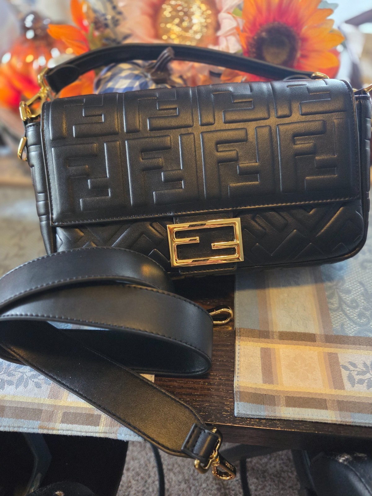 Fendi Baguette Shoulder Bag Medium Dark Red Leather