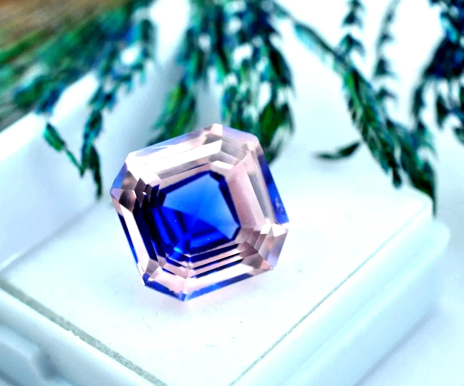 AAA 13 Ct Elegant Natural Pitambari Sapphire Certified Loose Asscher Gemstone