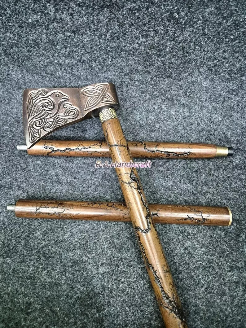 Antique Edwardian Men\'s Choice Axe Style Wooden Vintage Walking Stick Cane Gift