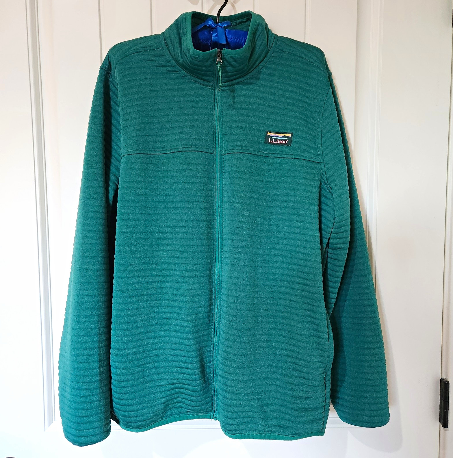 L.L.Bean Women\'s Airlight XL Regular Green Full Zip Ribbed Hoodie Mock Neck