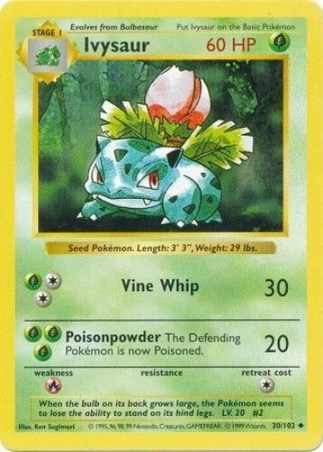 Pokémon TCG - Ivysaur 30/102 - Uncommon (Shadowless) - Base Set [Moderate Play]